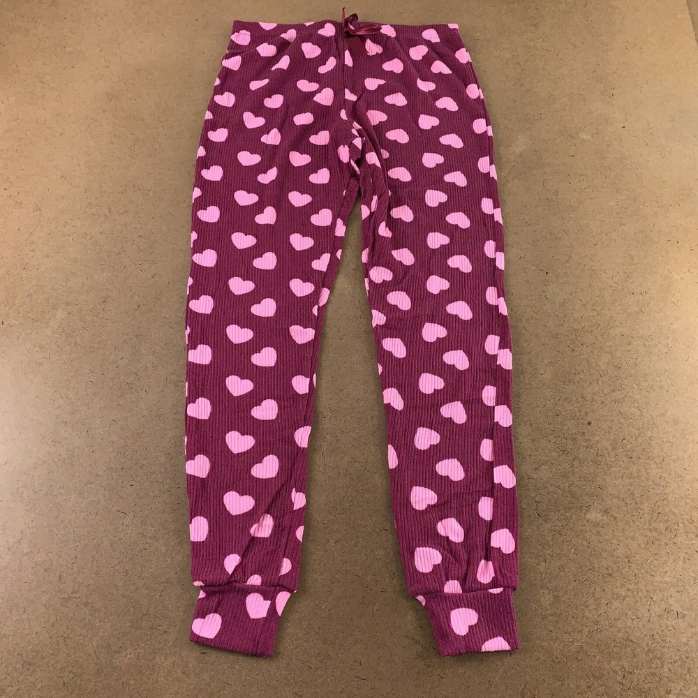 Fashion Nova Womens Pajama Set Maroon Pink Hearts Scoop Neck Long Sleeve L New - Picture 4 of 12